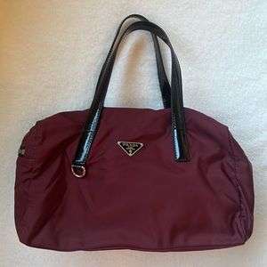 Prada Nylon Burgundy Red Duffle Bag
